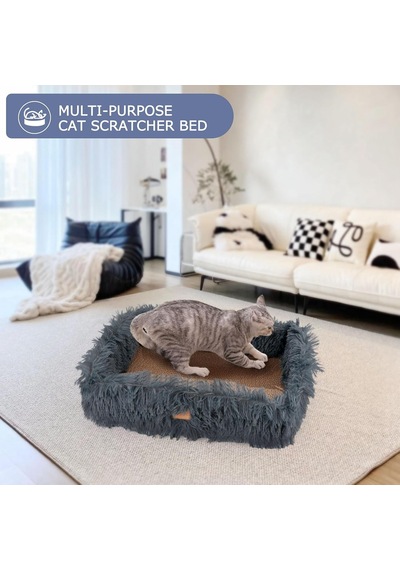 Kedi Scratcher Yatağı,çıkarılabilir Kartonlu Kedi Scratcher Kutusu,oluklu Mukavva Dikdörtgen Kedi Kazıma Salonu,mobilya Koruması İçin Büyük Kedi Kazıma Pedi Koyu Gri