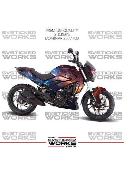 Bajaj Dominar Kaplama 250 / 400 Sticker Kırmızı Ve Mavi Şimşek Design Motor Kaplama Modeli Hazır Kit Tüm Modeller Uyumlu