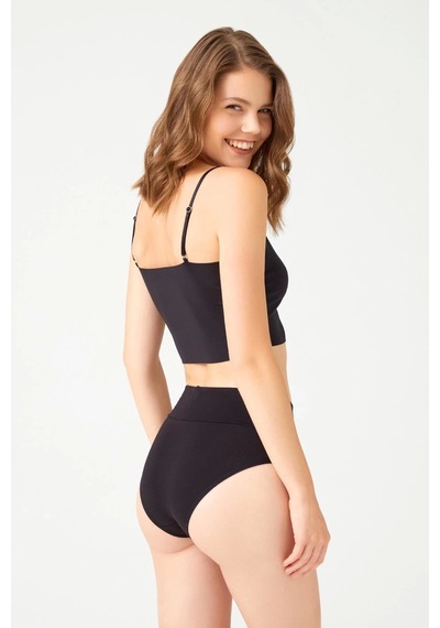 Cottonhill Cotonhill Pamuklu Yüksek Bel Toparlayıcı Kadın Bikini Külot Siyah