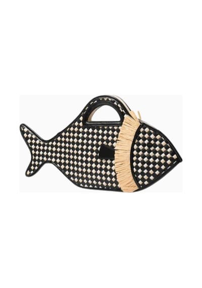 Staud Cleo Fish Basket Bag, Balık Sepeti Çanta, Rafya, Gündüz Ve Plaj Kullanımı Plaj Çantası Siyah
