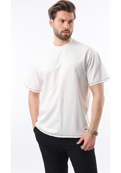 Madmext Madmext Ekru Bisiklet Yaka Basic Erkek Tişört E7105 Ekru