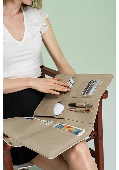 Necati Çanta Apple Uyumlu MacBook Air Pro 13-14 Inç Organizer Evrak & Laptop & Tablet Çantası - Bej Bej