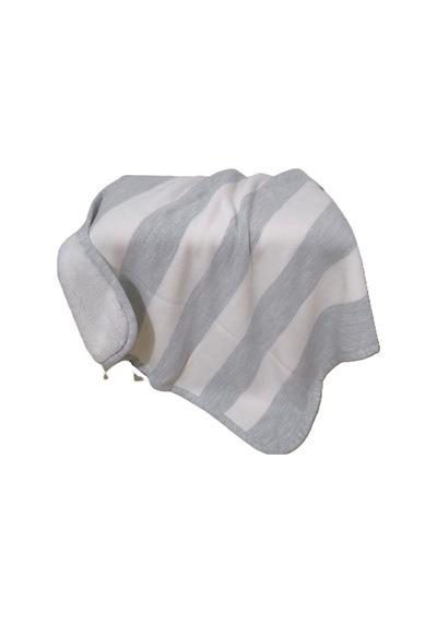 Bebe3 İplik Çizgili Biyeli Wersoft Triko İçi Polarlı Kışlık Battaniye 80 X 80 Cm Gri Gri