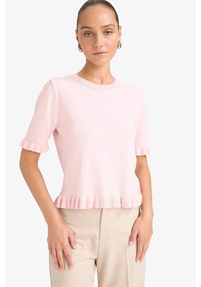 Defacto Regular Fit Bisiklet Yaka Kısa Kollu Kazak G0186ax25aupn525 Pembe