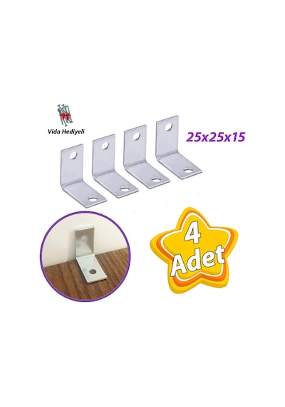 4 Adet Mobilya Eşya Dolap Duvar Sabitleyici Köşe Bağlantı L Demir Gönye Deprem Güvenliği 25x25x15mm