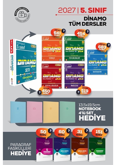 2027 Güncel Müfredat 5. Sınıf Dinamo Türkçe/edebiyat Soru Bankası Set Türkçe Matematik Fen Sosyal Ing