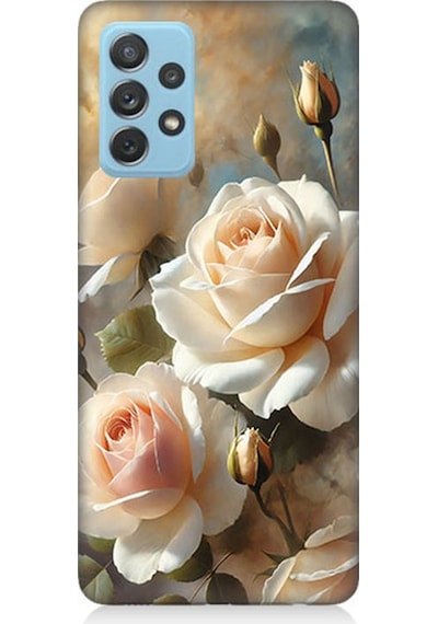 Samsung Galaxy A52 Uyumlu Krem Beyaz Güllerin Sessizliği Desenli Silikon Kılıf Çok Renkli
