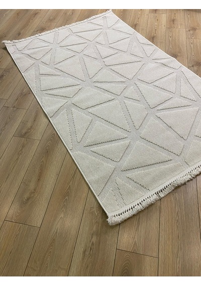 Çam Halı Enti Halı Togo 7503 Beyaz Geometrik Desenli Makine Halısı