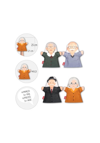4 Parça Tox Aile Büyükleri El Kukla Set Eğitici Oyuncak