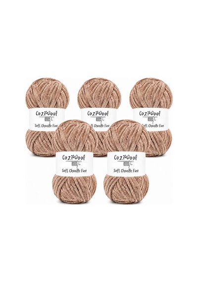 Kadife İp Soft Chenille Fine 5'li Paket 5x100 Gr 160 Mt El Örgü İpi Vizon - 925144855