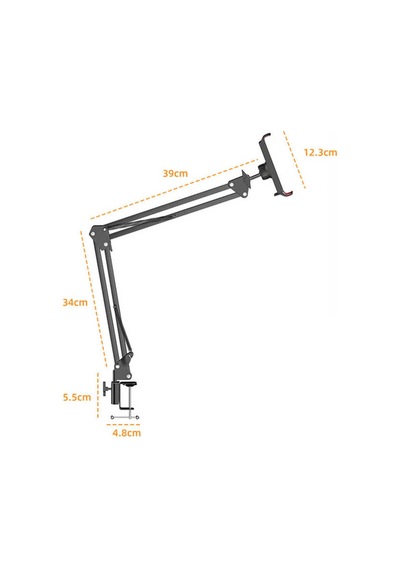 Masaüstü Telefon & Tablet Tutucu 360 Dönen Başlık, Çift Teleskopik Kol 73cm Ayarlanabilir Kelepçe