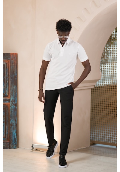 Paul Martin Örme Polo Yaka Regular Fit Pamuklu Ve Likralı T-shirt Beyaz