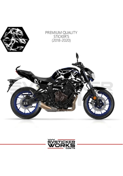 Mt-07 2018-2020 Kaplama Sticker Şimşek Yıldırım Motor Kaplama Modeli Hazır Kit 2018-2020 Uyumlu Beyaz