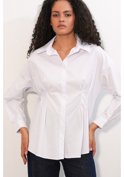 Bigdart Kadın Belden Oturtmalı Poplin Gömlek 20384 - Beyaz