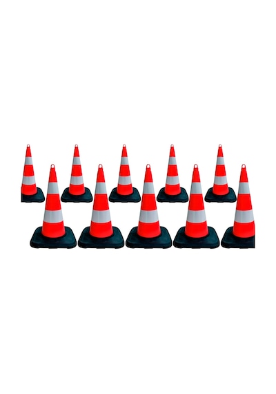 10'lu Tpe Trafik Konisi Seti 75 Cm Ağırlıklı Çift Reflektifli Trafik Dubası-3608