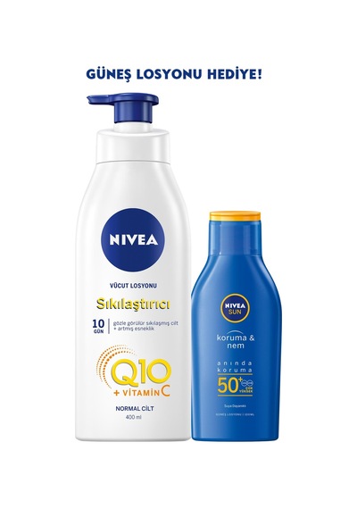 Nivea Q10 Sıkılaştırıcı Vücut Losyonu 400 ML + Güneş Losyonu Spf50 100 ML