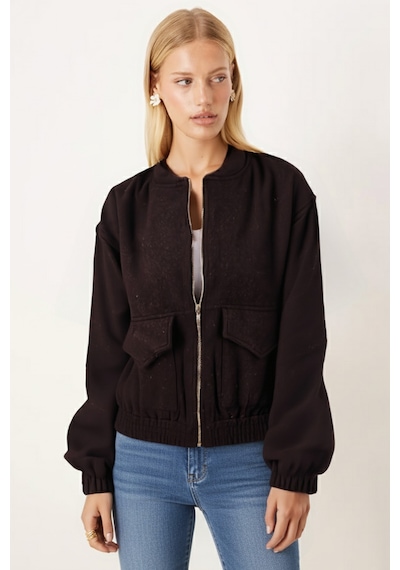 Armonika Kadın Kahve Cepli Kolları Ve Beli Lastikli Bomber Kaşe Mont Arm-26k001027