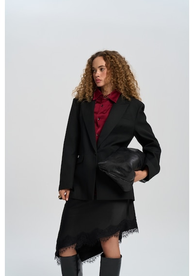 Mai Collection Mai Studios Co. Catroux Gömlek Yaka Detaylı Siyah Blazer Siyah