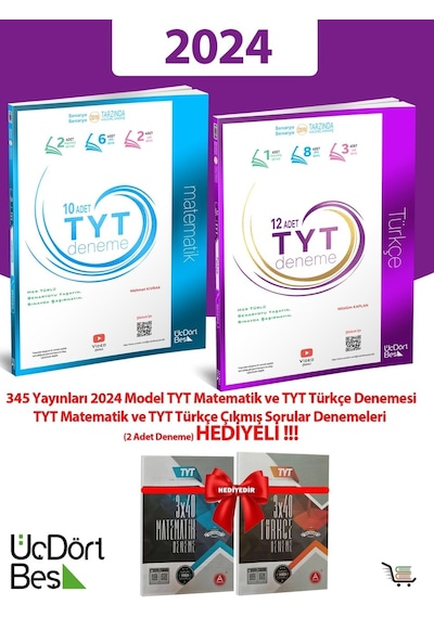 345-2024 Model Tyt Matematik Ve Türkçe Denemesi 2 Adet Deneme Hediyeli