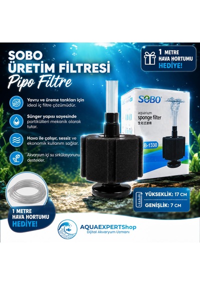 Sobo Üretim Filtresi - Pipo Filtre - - 17x7cm - Aktif Temizlik - 1 Metre Hava Hortumu Hediye