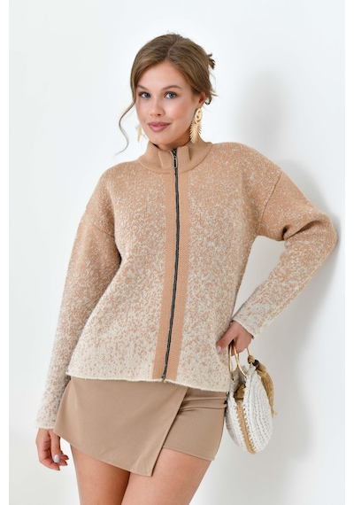 Ftz Women Kadın Fermuar Detaylı Hırka Camel 20870 Camel