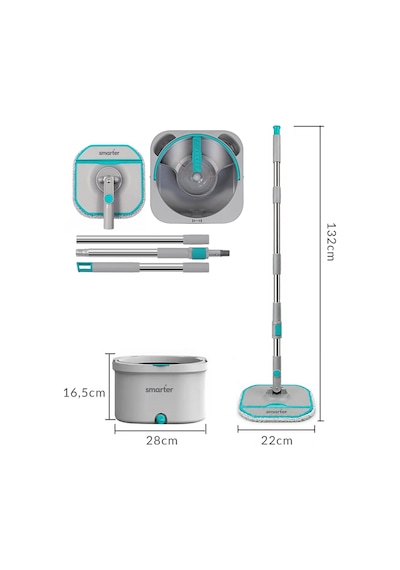 Smarter Aqua Master 4 Adet Mikrofiber Mop Temiz Kirli Suyu Ayırma Özelliği Otomatik Temizlik Seti Paspas
