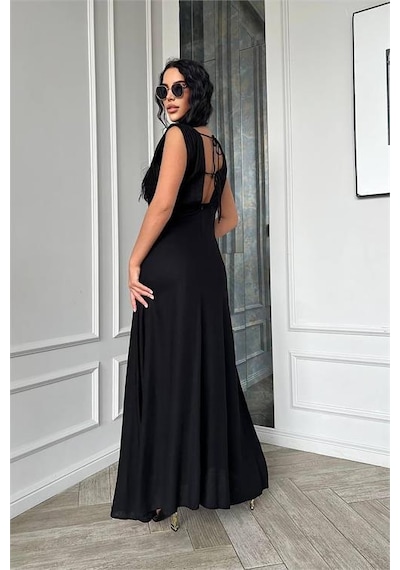 Neşeli Butik Kadın Düğme Detaylı Kolsuz Tasarım Elbise Nbemp2774 Siyah