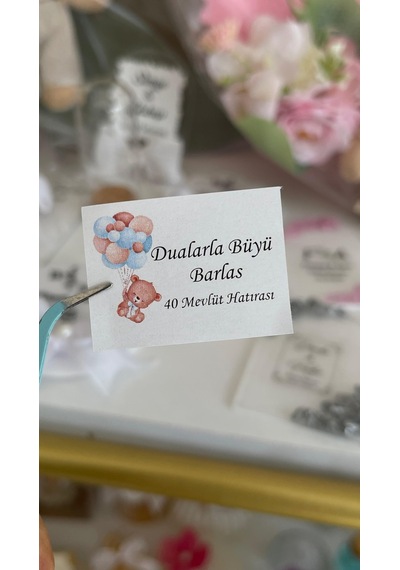 Yenidoğan - Mevlüt Kolonya Şişe Etiketi Dualarla Büyü Yazılı 4x3 Cm 91 Adet - Arl Etiket Tasarım Beyaz