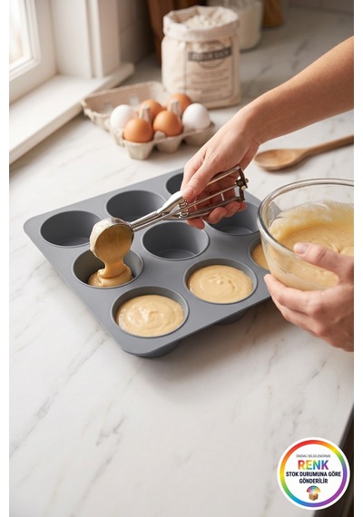 Silikon Muffin Kalıbı 9 Gözlü Kek Cupcake Kalıbı Platinum Fırın Kalıbı 25 Cm Çok Renkli