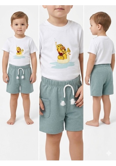 Haribo Bebek T-shirt Şort Takım Mavi Erkek