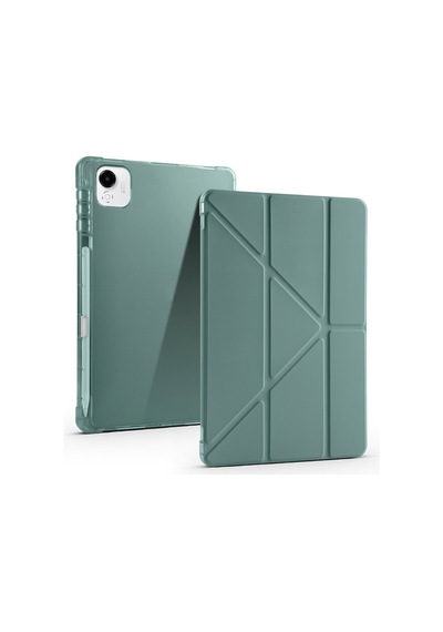 Honor Pad X9a 2025 Eln2-w29-eln2-l29 Uyumlu Kalem Bölmeli Dönebilen Üçgen Standlı Tri Folding Tablet Kılıfı - Koyu Yeşil - T38643