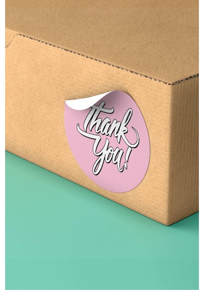 Açık Pembe Thank You Kargo Sticker 3x3cm St2166 Çok Renkli