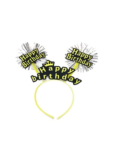Happy Birthday Püsküllü Neon Sarı Renk Doğum Günü Tacı 22x19 Cm "