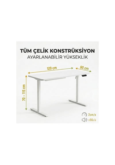 Adorn İstanbul - Yüksekliği Ayarlanabilir Ergonomik Bilgisayar & Çalışma Masası - Tek Motor Beyaz