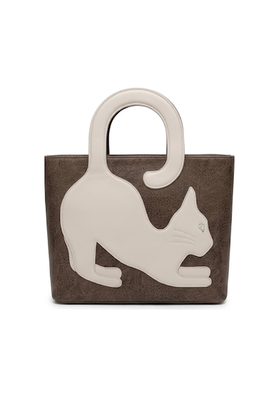 Levano Leather Hakiki Dana Derisi Premium Kedi Figürlü Kadın El Ve Omuz Çantası Kahverengi