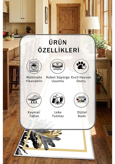 Floransa Byeaz Beyaz Yıkanabilir Mutfak Halısı