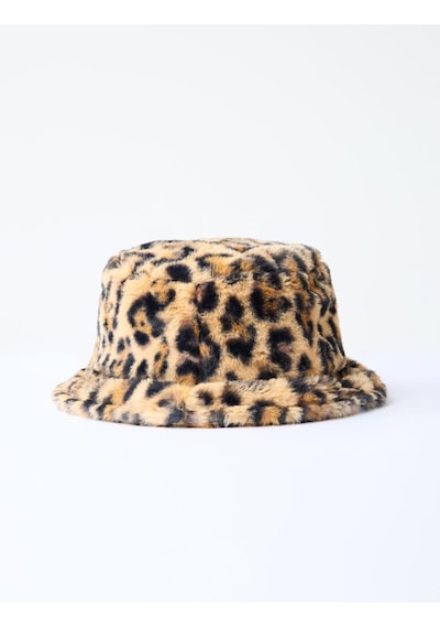 Jimmy Key Kahverengi Leopar Desenli Peluş Şapka 5ww455521800