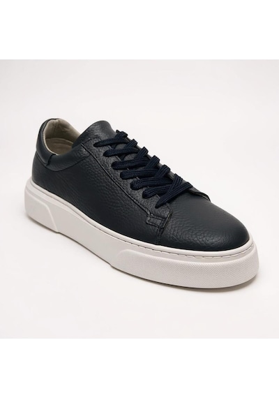 Erkek Deri Sneaker Ayakkabı Siyah-siyah Lacivert