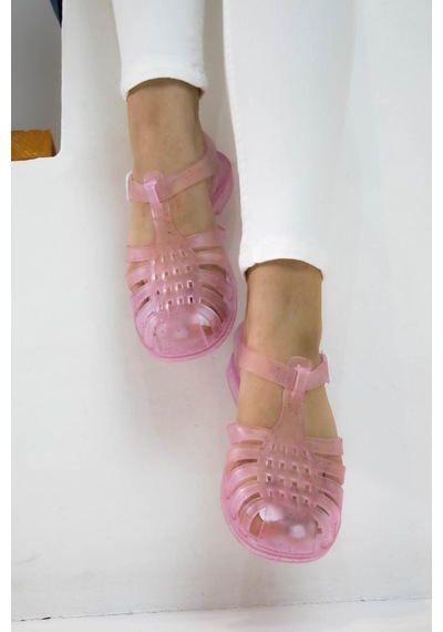 Sermoda Yumuşak Plastik Deniz Ayakkabısı Kadın Sandalet Şeffaf Sim Pembe