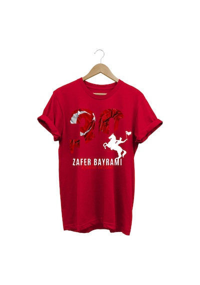 Atatürk 30 Ağustos Zafer Bayramı Bayrak Baskılı %100 Pamuk Regular Fit Kırmızı T-shirt Kırmızı