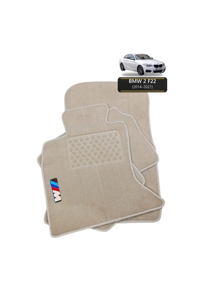 Oto Halı Paspas Seti Bmw 2 F22 2014 2021 Uyumlu Sport Kaymaz & Şık Tasarım - Bej M Logolu