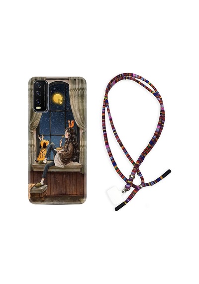 Vivo Y20 Kılıf Rasta Boyun Askılı Ananas Camera Glass 1358