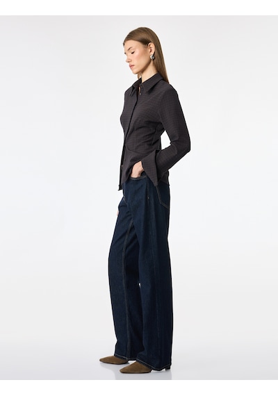 Koton Düğmeli Uzun Kollu Slim Fit Ekose Gömlek Kahverengi Ekose 7wak60050pw KAHVERENGİ EKOSELİ
