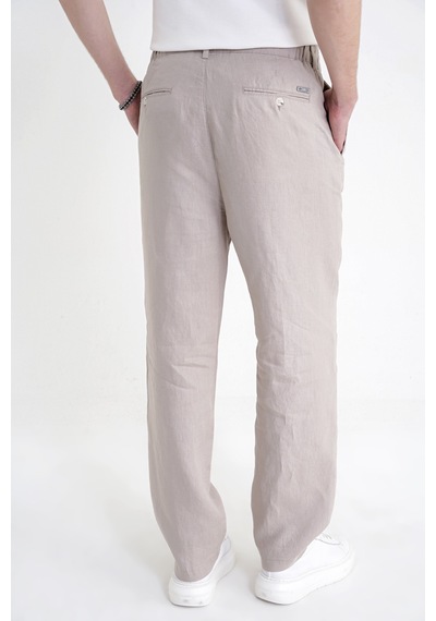 Oversize Kalıp Yan Cep Beli Lastikli Taş Keten Pantolon P 1216