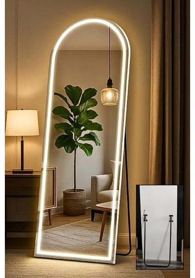 Led Işıklı Ayaklı Boy Aynası 60x160 Beyaz