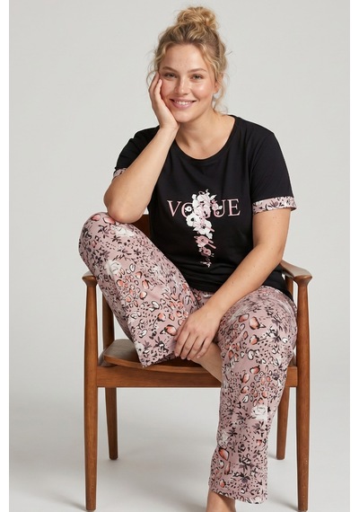 Siyah İnci Büyük Beden Battal Boy Örme Pijama Takımı 24103691 Siyah
