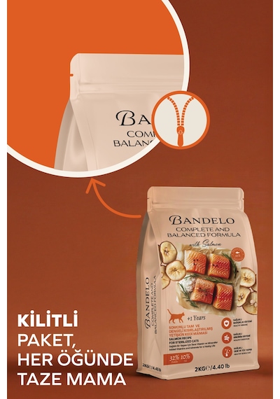 Bandelo Kısırlaştırılmış Somonlu Yetişkin Kuru Kedi Maması 750 Gr - Kilo Kontrolü, Tüy Sağlığı ve Koku Önleyici Etkili