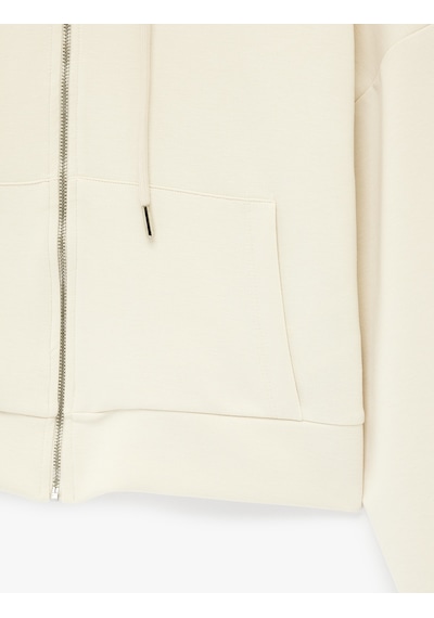 Koton Modal Kumaş Uzun Kollu Cepli Kapüşonlu Sweatshirt Ekru 6sak10296ek