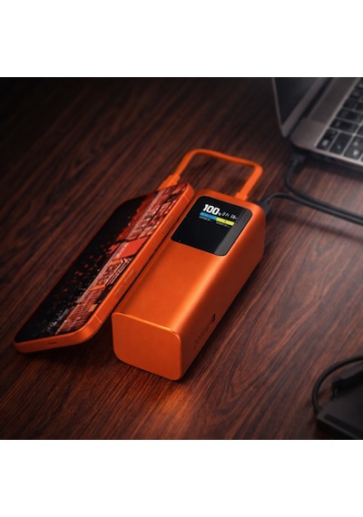 100w Ultra Hızlı Şarj Powerbank 20000 Mah Pd 3.0 Type-c Dahili Kablolu Laptop Telefon Tablet Uyumlu Tft Ekran Taşınabilir Power Bank Turuncu