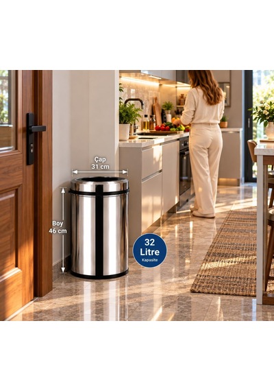 Pratik Çemberli Çöp Kovası 32 Lt Paslanmaz Acar 13285